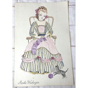 Ellen Nelson Colored Page Art Print Martha Washington 17.5"x12" Vintage Colonial